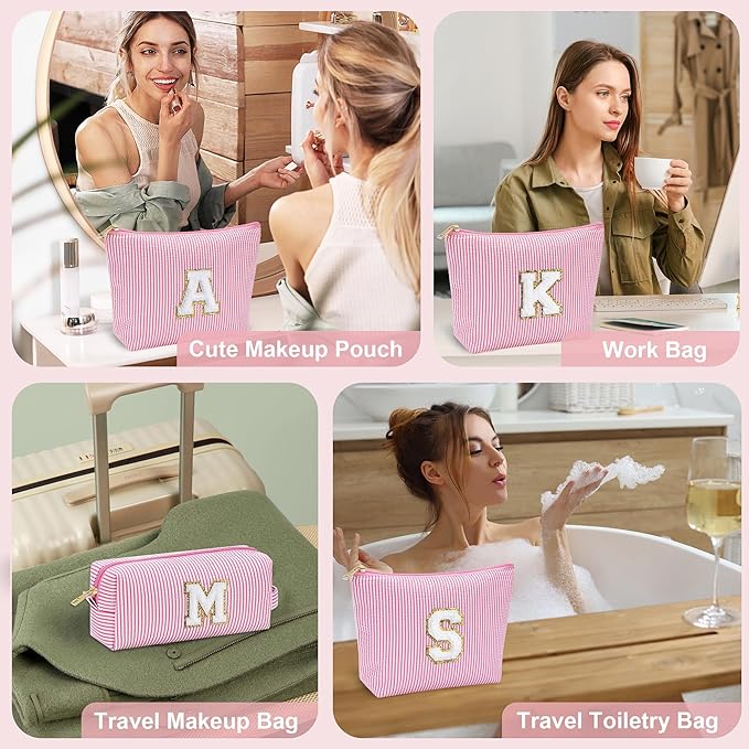YOOLIFE Valentines Day Gifts for Kids Teen Girls Women | Initial Makeup Bag | Pink Cosmetic Bag Travel Bags | 11 12 13 14 15 16 Years Old Girl Gift Teacher Gift Teen Girl Gifts Trendy Stuff A