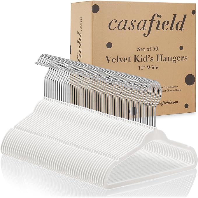 Casafield 50 Velvet Baby Hangers - 11" Size for Infant & Toddler Clothes - Ivory