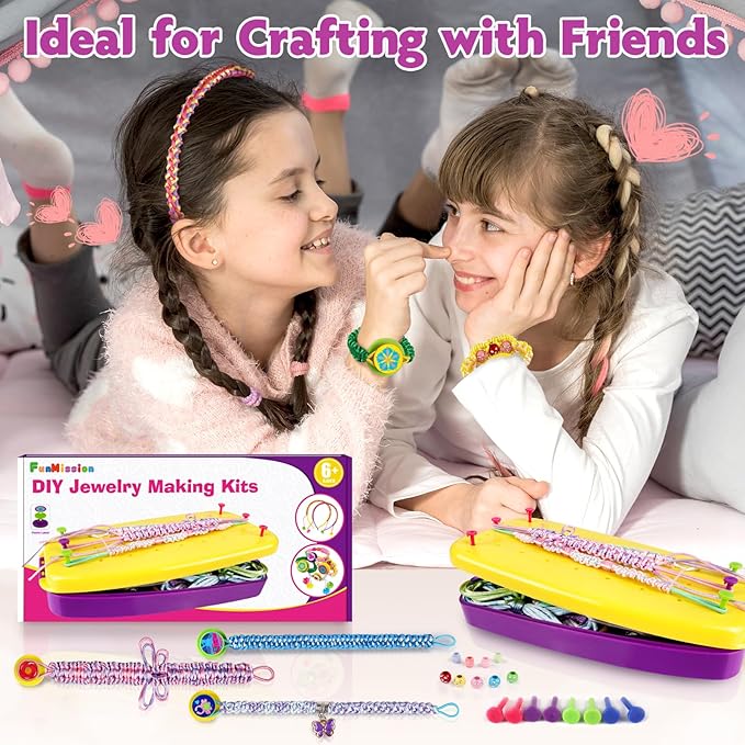 FunMission Friendship Bracelet Kit, Friendship Bracelet Making Kit for Girls, Arts and Crafts for Kids Ages 8-12, Bracelets String Maker DIY Toys Set, Toys for Girls 6 7 8 9 10 11 12+ Years Old