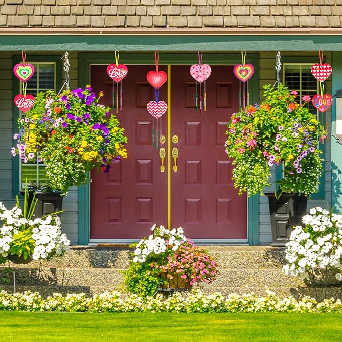 Fennoral 27 Pack Heart Wind Chime Kit for Kids Make You Own Love Wind Chimes DIY Colorful Valentine's Day Wooden Art and Craft for Kids Valentine's Day Party Decoration