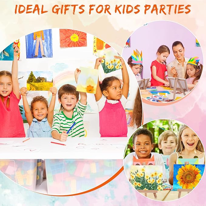 Glenmal Watercolor Paint Sets 3 x 4 Small Painting Canvas with Easel Paints Brush Set Kids Art Party Favors and Party Supplies Washable Watercolor Bulk for Kids Birthday Prizes (12 Sets)