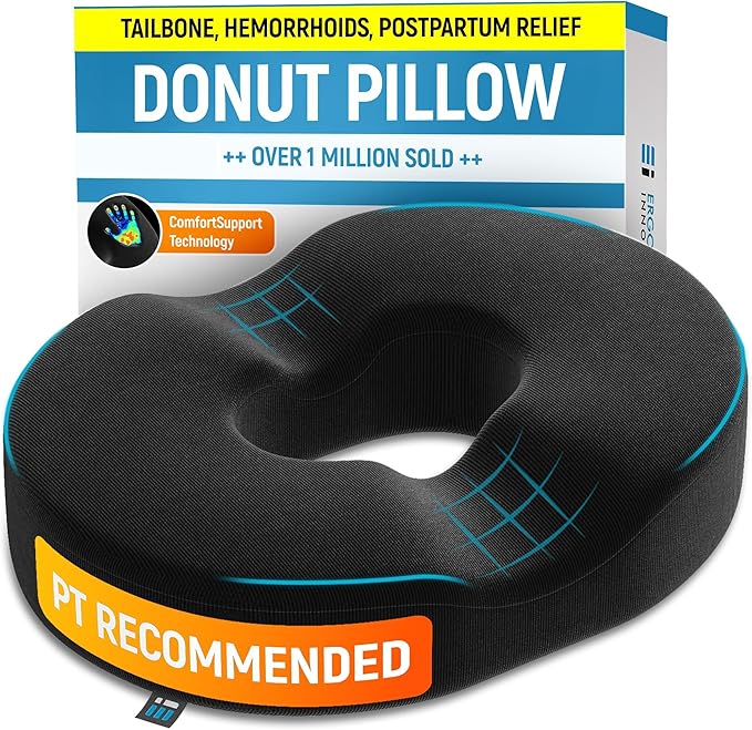 PT ENDORSED Donut Pillow for Tailbone Pain Relief, Hemorrhoid Pillow for Sitting, Donut Seat Cushion Post Surgery, Lifting Cushions for Postpartum Pregnancy, Coccyx, Bed Sore Cushion Butt Pillows