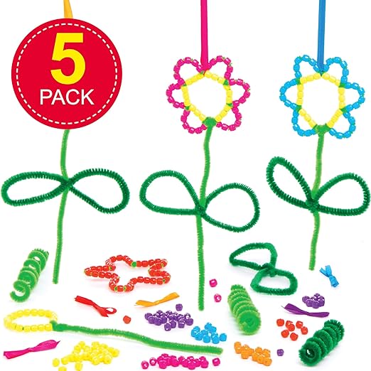 Baker Ross AT379 Flower Bead Ornament Kits - Pack of 5, Creative Art and Craft Supplies for Kids to Make and Decorate