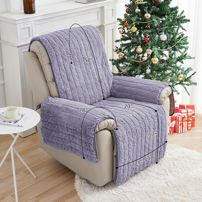 RBSC Home Plush Recliner Slipcover 23 Inches Chair Covers Artificial Wool Lazy Boy Cover Quilted Cover for Recliner Chairs and Furniture Soft Warm