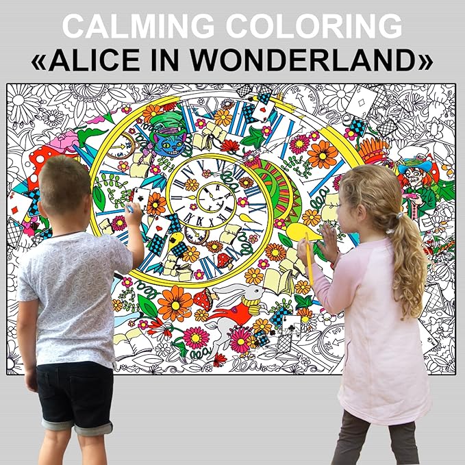 ALEX Art Giant Coloring Poster Alice in Wonderland - Extra Large Coloring Sheet - Super Huge Coloring Posters for Kids and Adults - Table Floor Big Coloring Page - Wall Size Jumbo Coloring Sheets