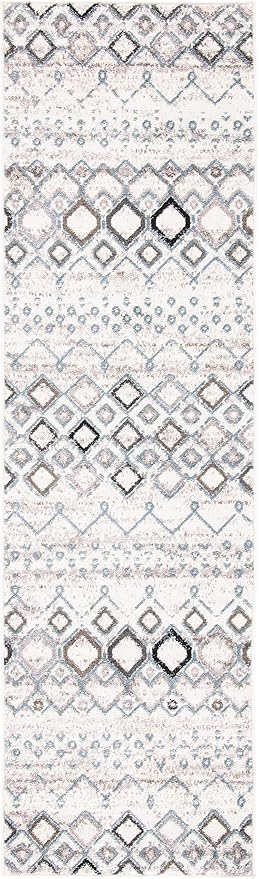 SAFAVIEH Amsterdam Collection Runner Rug - 2'3" x 14', Ivory & Grey, Moroccan Boho Design, Non-Shedding & Easy Care, Ideal for High Traffic Areas in Living Room, Bedroom (AMS108A)