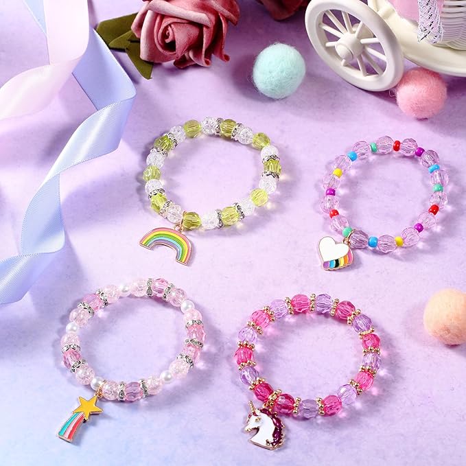 Hicarer 9 Pieces Unicorn Girls Bracelets for Toddler Little Girls Rainbow Bracelets Princess Colorful Cute Beaded Jewelry for Gift Goodie Bag Stuffers Birthday Party Favors(Classic Style)
