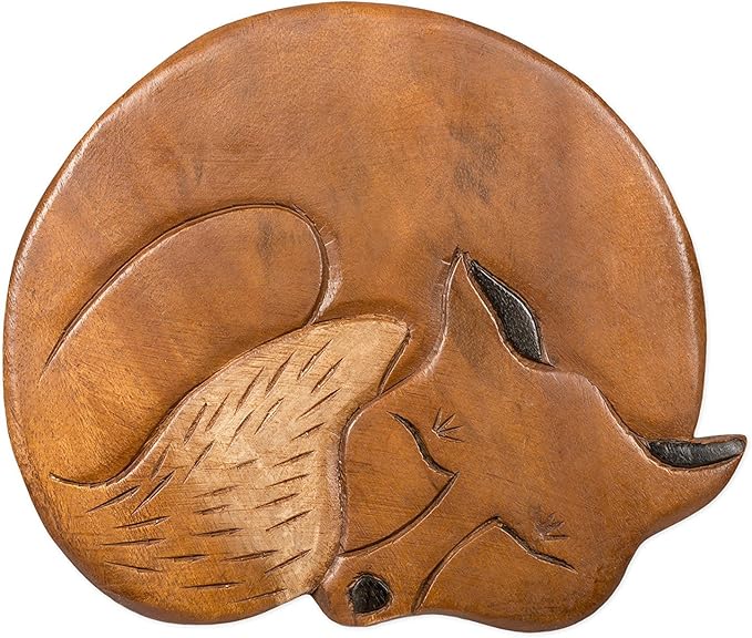 Fox Hand-Carved Acacia Hardwood 11 inch Decorative Animal Foot Rest Step Stool