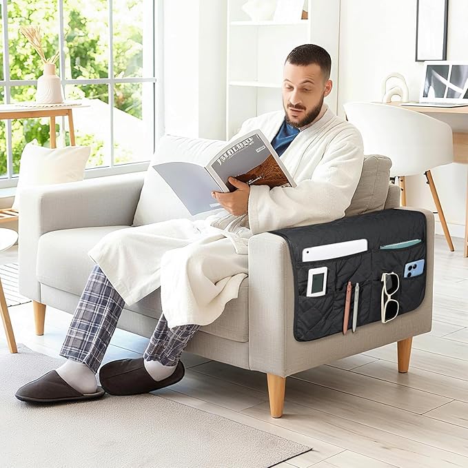 Remote Control Holder for Recliner,Armchair Caddy,Non Slip Sofa Armrest Storage Organizer for Recliner Couch with 6 Pockets for TV Remote,Cell Phone,Magazine (Black)