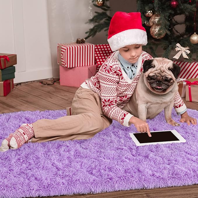 Noahas Ultra Soft Fluffy Bedroom Rugs Kids Room Carpet Modern Shaggy Area Rugs Home Decor 2.6' X 5.3', Purple