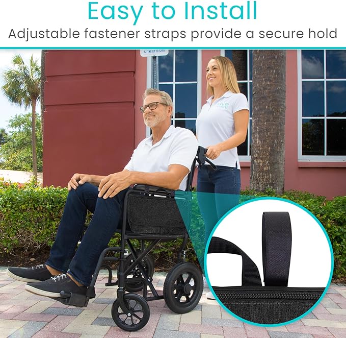 Vive Wheelchair Carry Bag - Arm Rest Pouch for Rollator, Walkers, Power Wheel Chairs and Knee Scooters - Side Storage Organizer for Elderly, Seniors, Adults (Black)