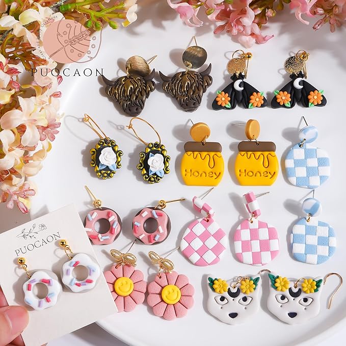 Puocaon Sunflower Clay Cutters Set - 7 Pcs Flower Clay Cutters for Jewelry Making, 3D Print Clay Earring Cutters, Floral Dangle Clay Cutters for Polymer Clay Jewelry, Retro Flower Cutters Shape