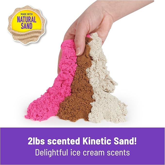 Kinetic Sand, Ice Cream Scents 3-Pack with 2lbs Scented Play Sand (Strawberry, Chocolate & Vanilla), Sensory Toys for Kids Ages 3 and up