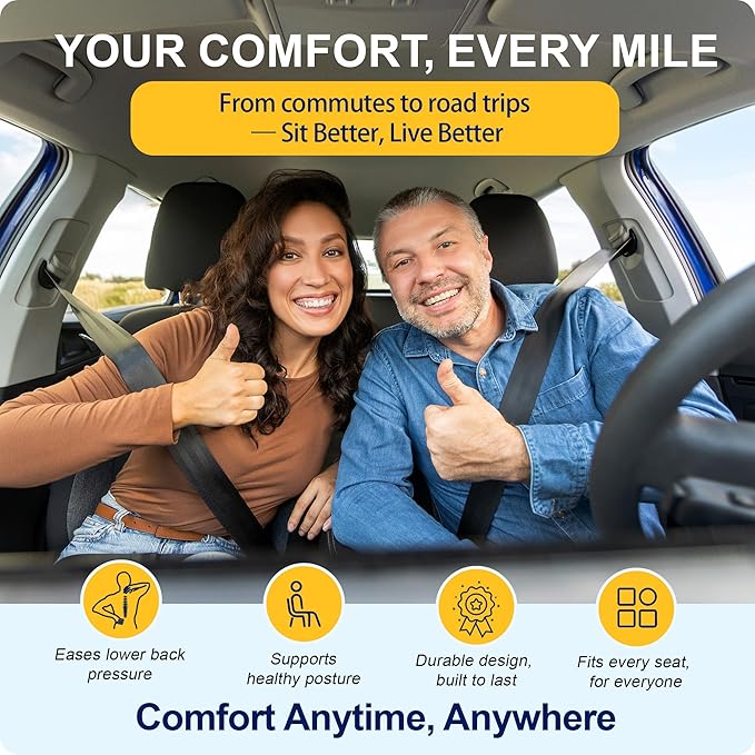 kingphenix Car Seat Cushion – Memory Foam Pad for Driving Comfort – Boosts Height and Relieves Coccyx & Lower Back Pain – Car, Truck, Office Chair (Leather & 4D Mesh Brown)