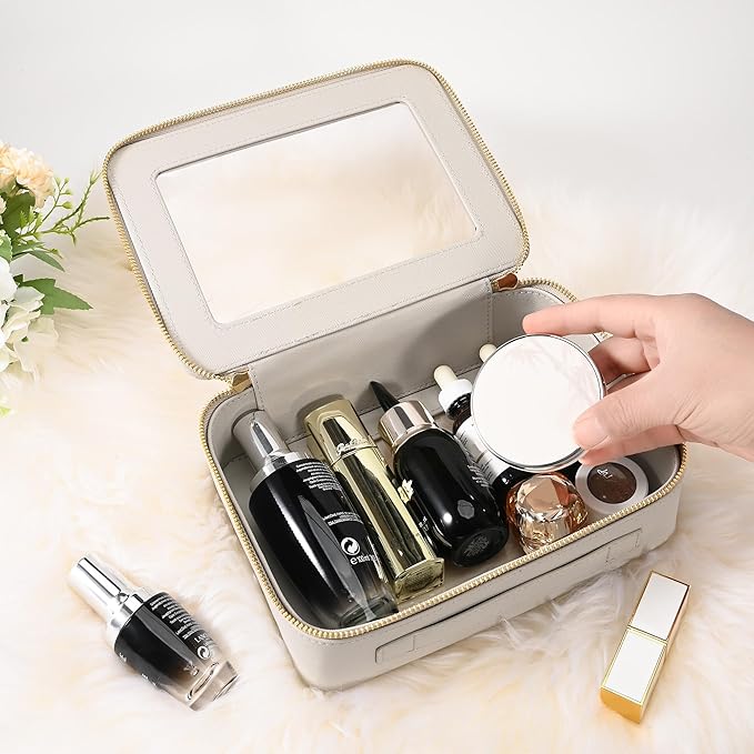 Aveniee Clear Makeup Bag Organizer,Large Travel Toiletry Bag for Women, Waterproof Cosmetic Pouch with Zippers,Car Organizers and Storage Case for Accessories,Grey