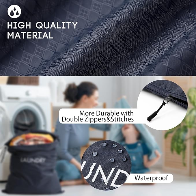 Travel Laundry Bag, Washable Dirty Clothes Bag Waterproof Wet Dry Bags Reusable Camp Clothes Organizer for Sports Home College Dorm Laundromat (1 Pcs X-Large) Navy Blue