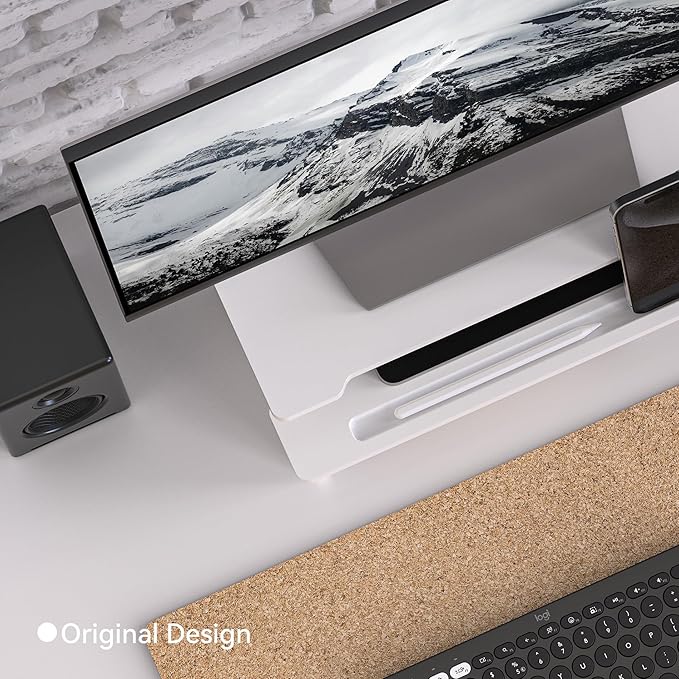 WELL WENG Monitor Stand Monitor Stand Riser for Desk,Wood Desk Shelf Storage Organizer with Phone Tablet Holder (16.5 Inch, White)