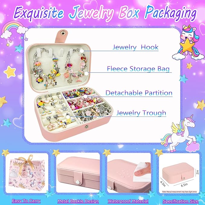 Charm Bracelet Making Kit for Girls 8-12, DIY Bead Jewelry Making Kit with Box, Arts and Crafts for Kids 6-8 Gifts for Girl Toys Age 6 7 8 9 10 11 12 Festival Birthday