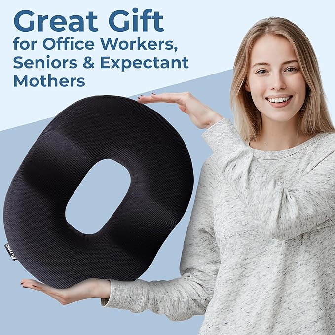 5 STARS UNITED Donut Pillow Hemorrhoid Tailbone Cushion – Large Chair Pad for Pain Relief – Coccyx, Prostate, Sciatica, Pelvic Floor, Pressure Sores, Pregnancy, Postpartum Recovery, Arctic Black