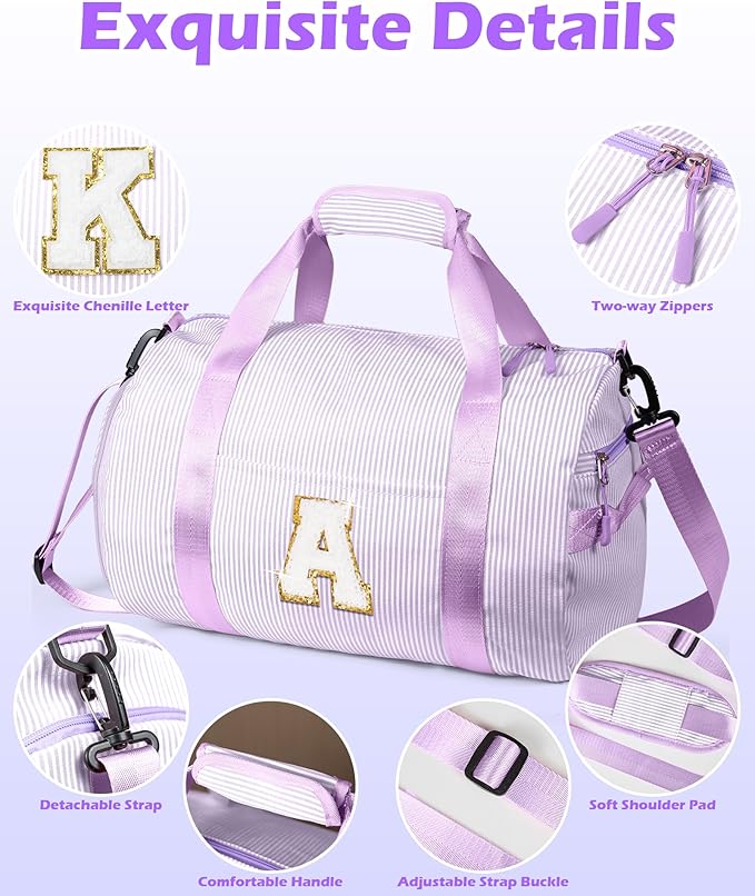Gifts for 3 4 5 6 7 8 Year Old Girl, Girls Travel Duffle Bag, Kids Initial Overnight Duffel Bags with Shoe Compartment, Personalized Dance Bag with Cosmetic Pouch, Gift for Tweens (Letter H)