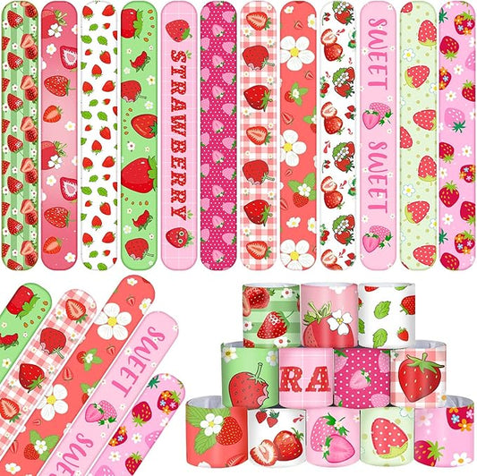 48PCS Strawberry Party Favors Slap Bracelets Berry First Birthday Party Supplies Decorations for Baby Shower Strawberry Party Sweet 1st Birthday Party Strawberry Party Summer Party