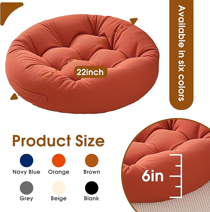 2Pcs Floor Pillows for Adults, 22x22x6 Inch Meditation Cushions, Large Round Sitting Cushion Living Room Memory Foam Pillow for Sitting (2, Orange, 22x22x6 Inch)