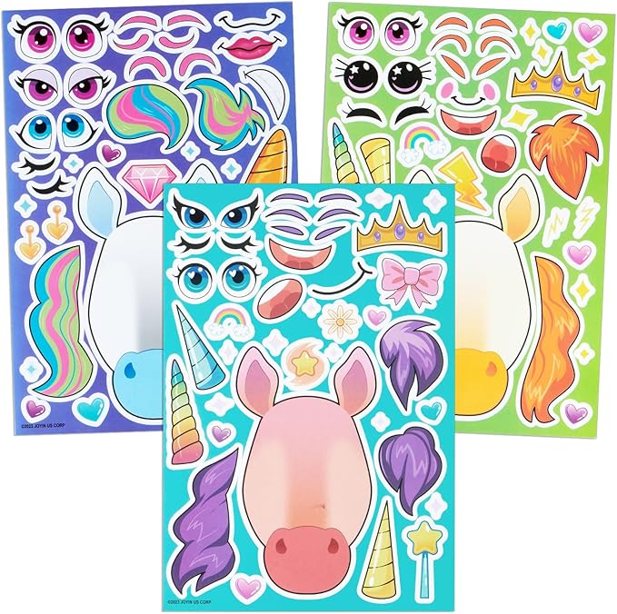 JOYIN 36PCS 9"x6" Make a face Stickers for Kids, Make Your Own Fantasy Unicorn Stickers, Party Favors Kids Crafts, Goodie Bags Stuffers, Classroom Rewards