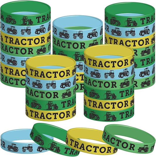 48 Pieces Tractor Party Wristbands Rubber Bracelets - Farm Green Tractor Birthday Party Favors Supplies Decorations Goodie Bag Favor Stuffer Stretchable Silicone Wristband