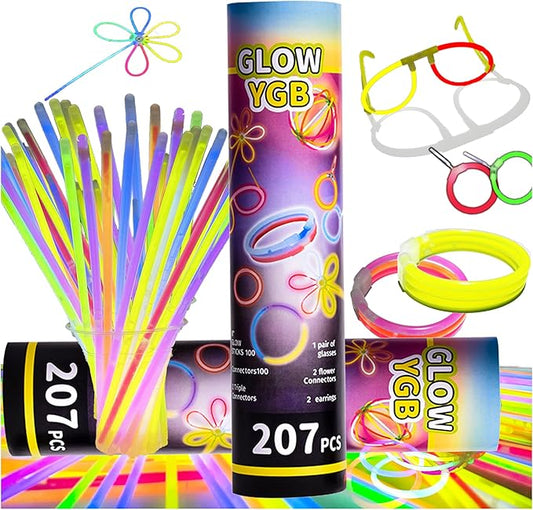 Glow Sticks 207Pcs Bulk Party Pack 8” Glow In The Dark Sticks Glow Party Supplies Bracelets And Glow Eyeglasses And Necklaces Earrings Favors For You... (207PCS)