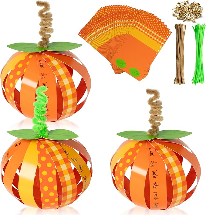 BeYumi 30Pcs Thanksgiving Paper Strip Pumpkin Craft Kit DIY Fall Gratitude Pumpkin Thankful Crafts Autumn Holiday Religious Crafts Decor Home School Classroom Party Fun Activities for Kids