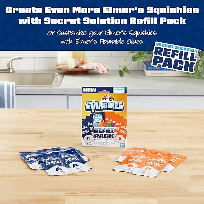 Elmer’s Squishies Kids’ Activity Kit, DIY Squishy Toy Kit Creates 2 Mystery Characters, 12 Piece Kit