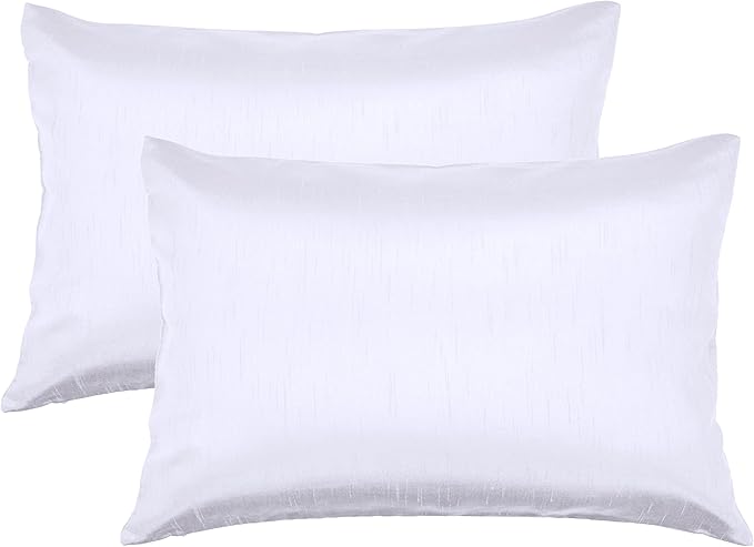 Aiking Home 12x18 Inches Faux Silk Rectangular Throw Pillow Cover, Zipper Closure, White (Set of 2)