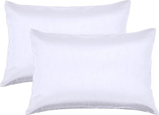 Aiking Home 12x18 Inches Faux Silk Rectangular Throw Pillow Cover, Zipper Closure, White (Set of 2)