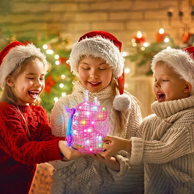 3D String Art Kit for Kids, 30pcs Arts and Crafts for Kids Ages 8-12, Girls Unicorn Toys 6-12 Light Up String Light Toys, Crafts for Girls, Birthday Christmas Gifts for Girls and Boys (Unicorn)