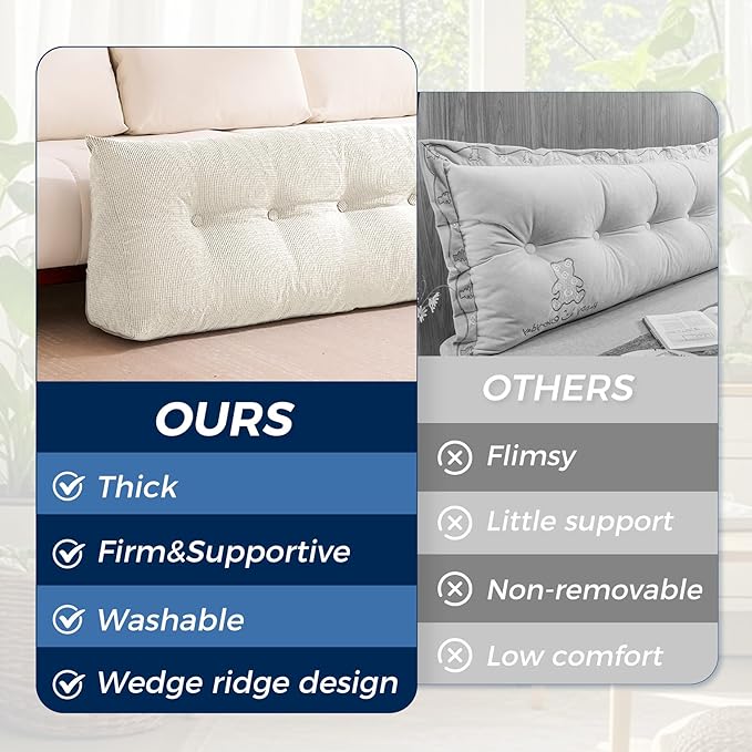 Headboard Pillow Twin, Triangle Pillows for Headboard, Head Board Backrest Wedge Pillow for Reading Sitting Working, Daybed Pillows with Removable Cover for Bed Dorm Sofa, Beige
