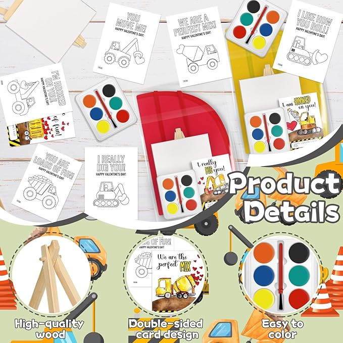 Gosodeny 24 Sets Valentines Watercolor Paint Set Painting Cards Painting Canvas Panel with Wooden Easel Watercolor Paint Painting Brush Kit Valentines Day Cards Packaging Bag Set Gifts