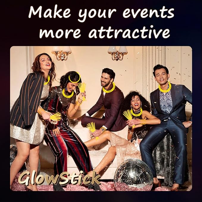 75 Glow Sticks Bracelets and Necklaces, 8'' Glowsticks Bulk Pack Bright Glow in the Dark Party Supplies for Kids (Yellow)