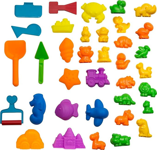 Animal Sand Molds & Tools Kit (36 Pcs) - Works with All Other Play Sand Brands - Includes: 10 Dinosaurs, 10 Animals & 12 Beach Molds, & 4 Tools - Sand Not Included
