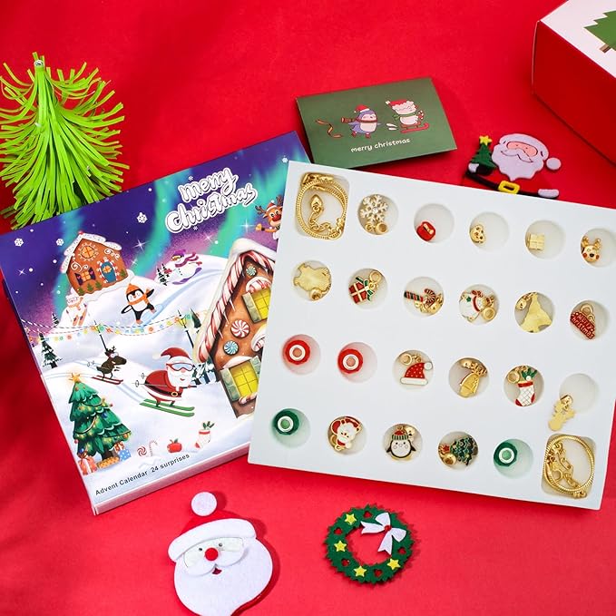 2024 Christmas Advent Countdown Calendar,Charm Bracelet DIY Making Kit 24 Days Surprise Gifts,Jewelry Making Supplies Beads for Teen Girls 4-12,Craft Toys Gifts Set with a Gift Box Gift