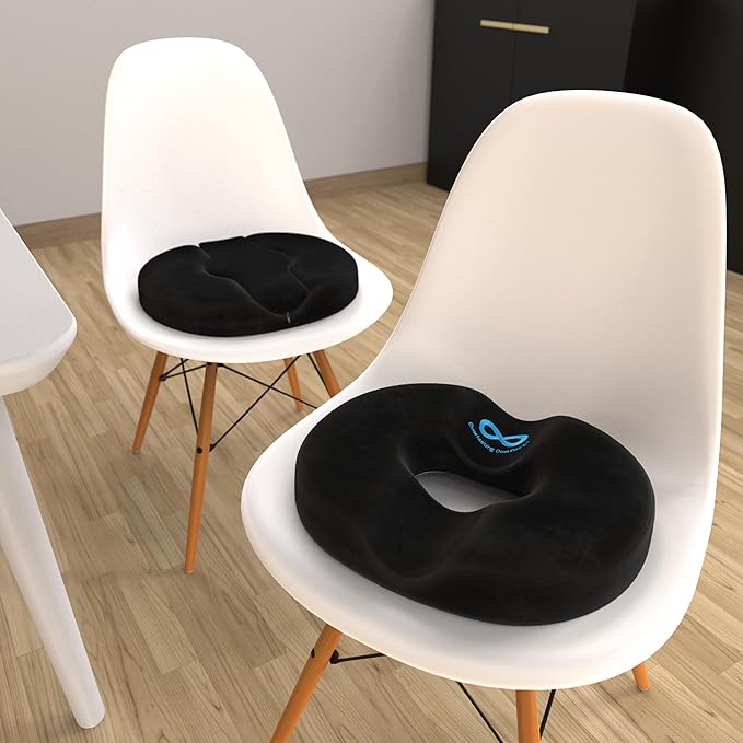 Everlasting Comfort Donut Pillow for Tailbone Pain Relief Ergonomic Seat Cushion - Hemorrhoid Pillow for Sitting- Ideal Memory Foam Coccyx Chair Cushion for Postpartum Pregnancy, Anti-Slip, Washable