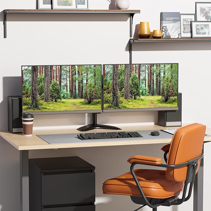 WALI Dual Monitor Stand for Desk, Monitor Stands for 2 Monitors up to 27 inch, Dual Monitors Mount Fits up to 22lbs, Free Standing Full Motion Dual Monitors Arm for Desk (MF002), Black