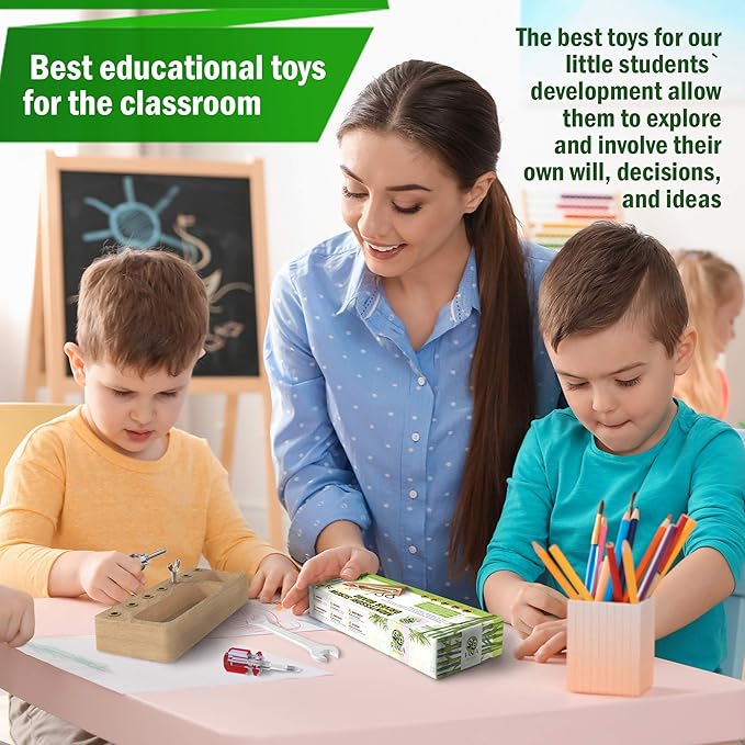 Panda Brothers Montessori Screwdriver Board Set - Wooden Montessori Toys for 4 Year Old Kids and Toddlers, Sensory Bin, Fine Motor Skills, STEM Toys