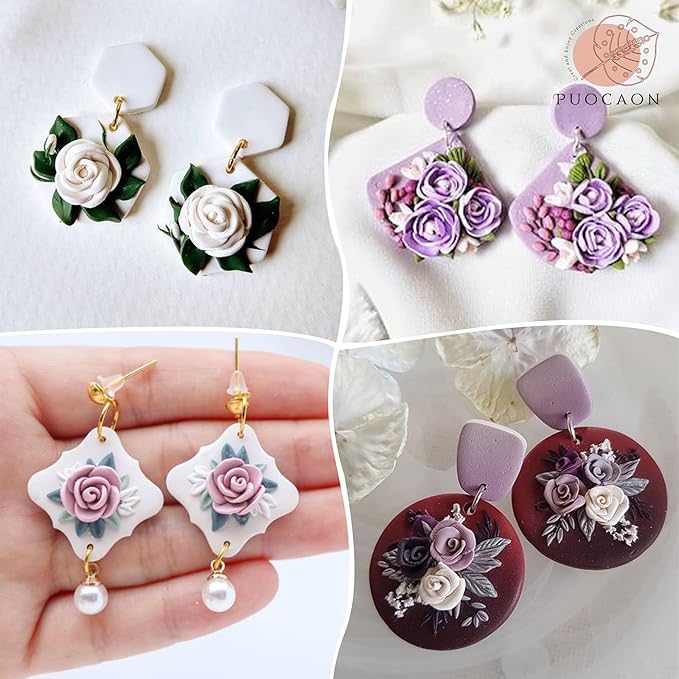 Puocaon Rose Petal Clay Cutters - 6 Pcs Clay Cutters for Polymer Clay Jewelry, Basic Clay Cutters for Flower Polymer Clay Jewelry Making, Polymer Clay Tools for Rose Flower Clay Jewelry