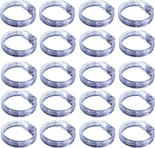 LED Light up Bracelets, White Glow Wristbands Party Favors Toys Supplies for Birthday, Halloween, Carnivals Parties, Clear Case 30 Pack