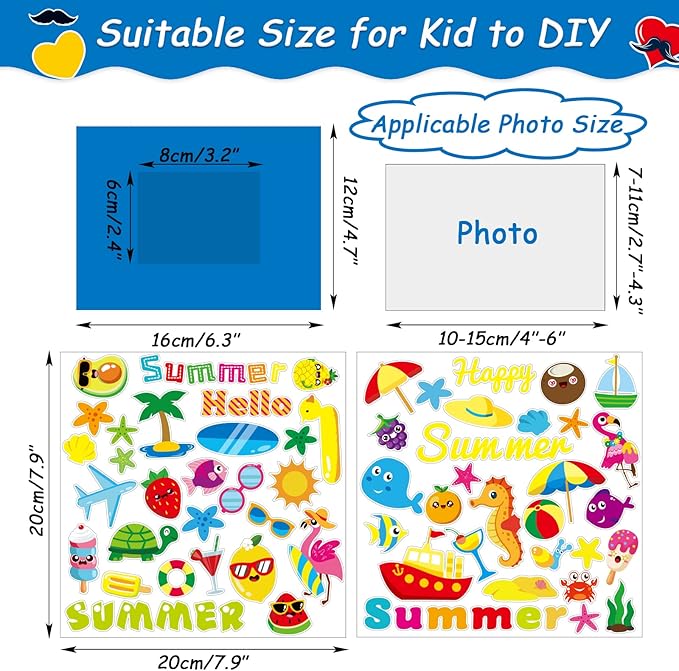 30 Pcs Summer Craft Kits for Preschool Kids First Day of School DIY Paper Picture Frame Craft Art Craft Kindergarten Home Classroom Indoor Activities Game Summer Party Favor Decor