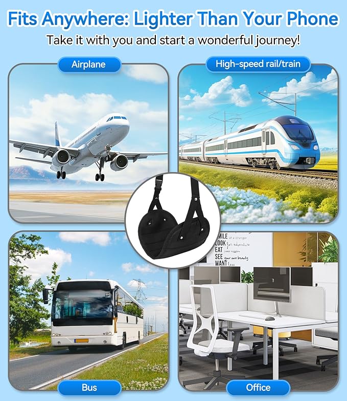 Ergonomic Airplane Foot Hammock(Memory Foam)-Ultimate Comfort Foot Hammock for Plane Travel Essentials to Relax Your Feet, Portable Airplane Foot Rest with Adjustable Strap 2-Pack