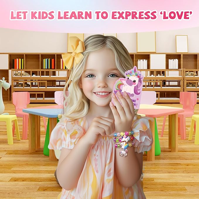 30Pack Mermaid & Unicorn Valentines Day Cards for Kids with Rainbow Bracelets - Perfect Classroom Prizes, Unicorn Valentines Gifts for Kids Party Favors for School Exchange Gifts for Girls