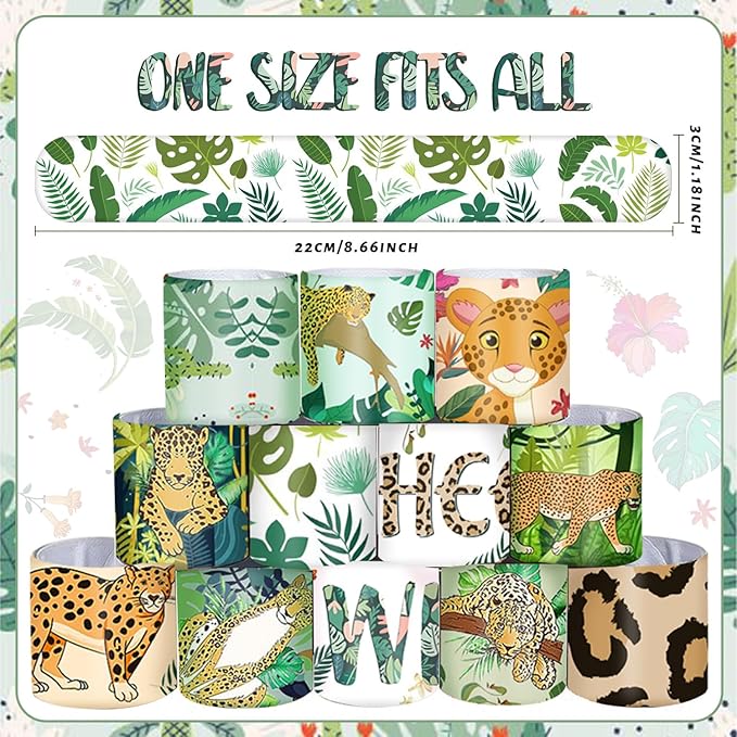 48 PCS Jungle Cheetah Slap Bracelets Cheetah Party Favors Cartoon Jungle Animals Party Wristbands for Kids Boys Girls Safari Leopard Party Supplies Birthday Party Baby Shower Carnival Prizes Gifts