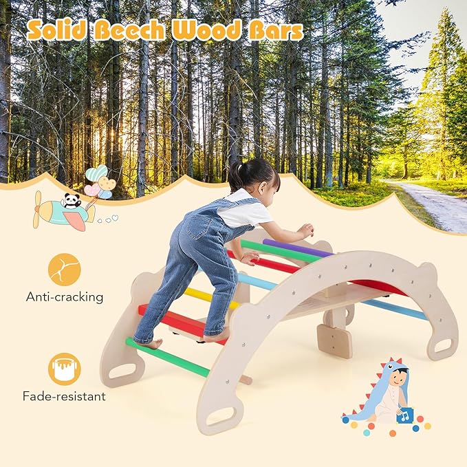 HONEY JOY Wooden Rocking Climbing Arch, 4-in-1 Montessori Kids Arch Rocker Climber Ladder for Rocking Horse, Children Indoor Outdoor Gym Learning Playset, Playground Climbing Toys for Toddlers Gift