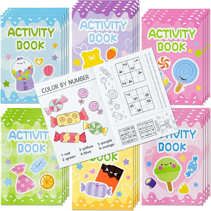 Candy Activity Books for Kids - 24Pcs Coloring Sweets Book Set Bulk Candy Search Mazes Word Scramble Games Mini Books for Birthday Candy Land Party Goodie Bags Stuffers School Classroom Favors